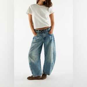 We The Free Good Luck Mid-Rise Barrel Jeans in Ultra Light Beam